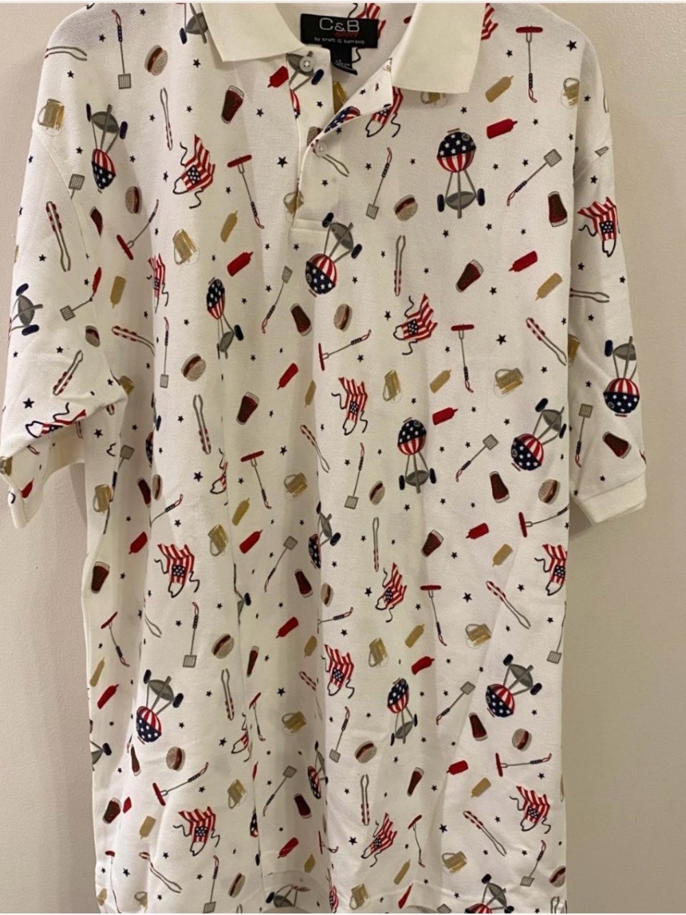 Croft & Barrow Sport Men’s Large Tall 4th of July USA Cotton Gold Polo BBQ NWT